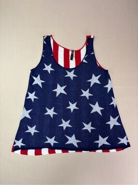 Debut Red, White & Blue Star Stripe Sheer Tank Top Women’s Size Large July 4th